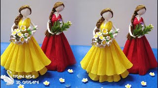 DIY Crepe paper doll tutorial home decoration idea  tutorial de muñeca de papel crepé [upl. by Meerak]