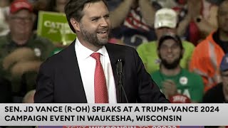 JD Vance Takes Questions From Reporters Rallies Supporters In Waukesha Wisconsin [upl. by Salkcin]