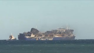 First look at ruined Greek ferry after deadly fire [upl. by Eivad]