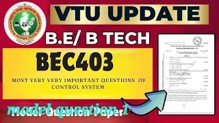 BEC403 Control System MODEL QUESTION PAPER 1 VTU 2022 SCHEME NOTES  vtu engineering [upl. by Ayita]