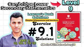 Cambridge Level 9 Maths Exercise 91 QNo 6 TO 13 Solutions  Sequences and Functions [upl. by Shaffert982]