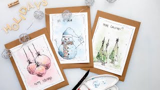 Watercolor Christmas cards idea  easy tutorial for beginners [upl. by Nitsirk847]