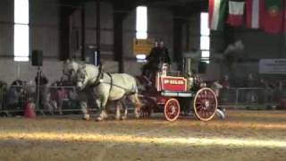 Horse drawn steam fire engine arrives whistles [upl. by Yllaw363]