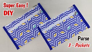 How to make a Purse with 3 Pockets  DIY pouch making  Purse Bag cutting and stitching  DIY Clutch [upl. by Welcher]