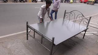 Iron metal bed 45quot50quot6 feet folding type metal hevi bed cots available in popular furnitures [upl. by Hedaza]