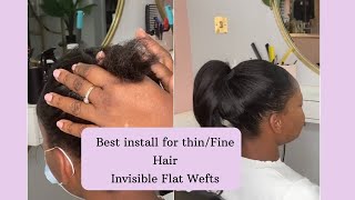 THIN HAIR FLAWLESS INSTALL Invisible flat wefts on short thin hair 💓 [upl. by Ewell]