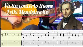 violin concerto theme by Felix Mendelssohn classical guitar Tutorial music sheet amp tab [upl. by Skell]