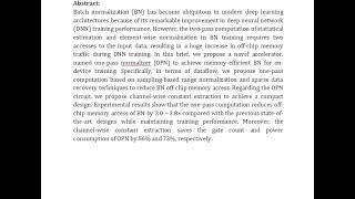 Memory Efficient Batch Normalization by One Pass Computation for On Device Training [upl. by Klatt]