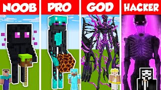 Minecraft NOOB vs PRO vs HACKER vs GOD ENDERMAN STATUE HOUSE BUILD CHALLENGE in Minecraft ANIMATION [upl. by Cuyler691]