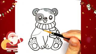 Christmas Panda Drawing  Christmas Drawing  Merry Christmas Drawing [upl. by Klingel]