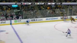 Yannick Weber goal Slap Off Zone 42 ft on Tim Thomas 20110209 [upl. by Annairda]