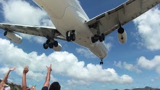 planes landing at Princess Juliana Airport Maho Beach St Maarten 11th April 2012 [upl. by Satsoc]