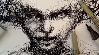 Pen and Ink Drawing Tutorials  Scribble portrait drawing demo [upl. by Vallie]