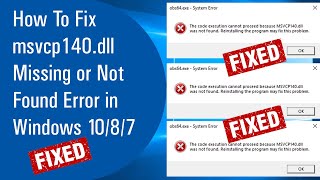 How To Fix msvcp140dll Missing or Not Found Error in Windows 1087 [upl. by Mitzl]