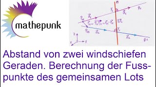 Abstand von zwei windschiefen Geraden Berechnung der Fusspunkte des gemeinsamen Lots [upl. by Pierre]