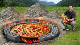 I Cooked a Huge Pizza Underground in the Wild Mountains Homemade Sausage Pizza Recipe [upl. by Gnal856]