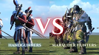 WARHAMMER III Total War  Handgunners VS Marauder Hunters [upl. by Mellins]