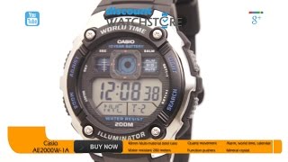 Casio AE2000W1A Mens SilverTone and Black MultiFunctional Digital World Time Watch Review Video [upl. by Yrannav]