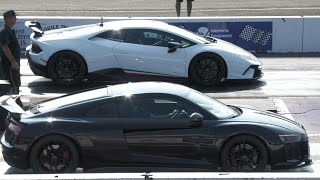 4K Audi R8 vs Lamborghini Performante Huracan  supercars drag racing [upl. by Lleruj726]