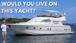 385000 56 Yacht Tour  CanNOT afford a house in MIAMI You Can Live aboard This [upl. by Ylelhsa]