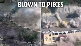 Ukrainian kamikaze drone swarm obliterates entire column of Russian armour [upl. by Bourke]