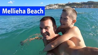 Swimming at the Mellieha Beach amp Bugibba breakfast [upl. by Cassandre205]