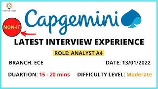 CAPGEMINI INTERVIEW Experience TRHR Questions  ECE Student NonIT Background [upl. by Bbor]