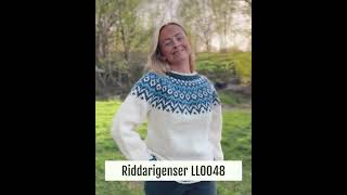 Naturhvit riddari genser med blått mønster  LL0048 [upl. by Tedman]