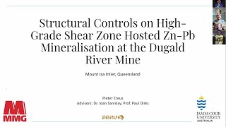 Pieter Creus  Structural controls on mineralisation at the Dugald River ZnPbAg deposit [upl. by Okkin747]