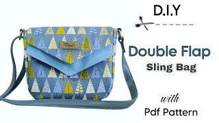 DIY Double Flap Bag  How To Make Double Flap Sling Bag ‼️Free Pdf Pattern‼️ [upl. by Rysler363]