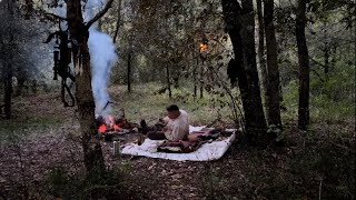 Winter Camping Cooking Carbonara With a Bedroll PackVintage Gear [upl. by Evander]