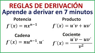 REGLAS DE DERIVACIÓN  Repaso en 7 minutos con ejemplos [upl. by Iretak]