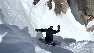 Snowboarder Clearing Ski from Goat Path  Corbets Couloir  Jackson Hole Mountain Resort [upl. by Dlarrej]