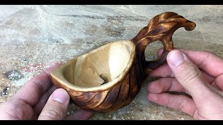 Making a wooden coffee cup out of birch burl wood  by jonas olsen from Norway [upl. by Kensell44]