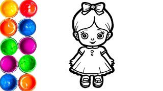 How to Draw a Doll Drawing Coloring Painting for Kids ToddlersChildren  Cute Doll Drawing Easy [upl. by Eirased]