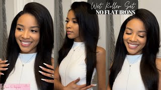 NO FLAT IRON🚫 STRAIGHT HAIR ROUTINE  HOW TO ROLLER SET CURLY HAIR  CURLY TO STRAIGHT HAIR ROUTINE [upl. by Peursem]