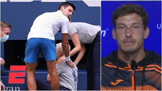 Pablo Carreno Busta reacts to Novak Djokovic being defaulted  2020 US Open [upl. by Parnas]