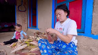 laxmi harvesting maize in the village  village crops harvesting in Nepal suryalaxmivlogs [upl. by Jannery]