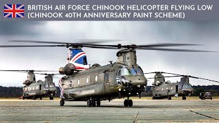 British Air Force Chinook helicopter flying low Chinook 40th Anniversary Paint Scheme [upl. by Airet]