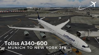 XPLANE 12  NEW Nimbus KJFK  Munich to New York JFK  Toliss A340600 Lufthansa  Full Flight [upl. by Avehs]