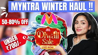 Huge Myntra DIWALI SALE Winter wear collection under 700  Sweater cardigan pullover try on [upl. by Goldfarb]