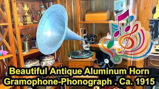 Beautiful Antique Horn Gramophone Phonograph with Aluminum Horn Ca 1915 GRE166 [upl. by Nudd43]