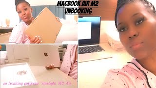 MacBook Air M2 unboxing Starlight Accessory quick setupamp QUICK UPDATE [upl. by Ennayk204]