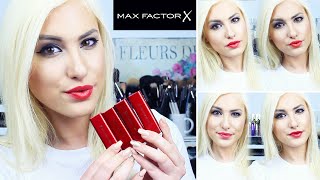 MARILYN MONROE LIPSTICK COLLECTION BY MAX FACTOR  Swatches  Review ♡ Stefy Puglisevich [upl. by Tiler]