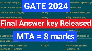 OFFICIAL ANSWER KEY RELEASED  Gate 2024  8MTA  Made easy rank predictor 2024  Check your rank [upl. by Kevon]