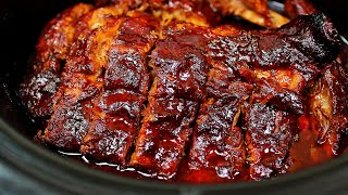 Super Easy Slow Cooker Ribs  Fall Off The Bone BBQ Ribs Recipe [upl. by Ilocin]