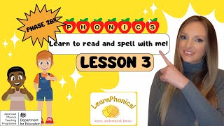 Phase 2 Phonics for Kids  Lesson 3 3 letter words reading practice [upl. by Aillimat634]