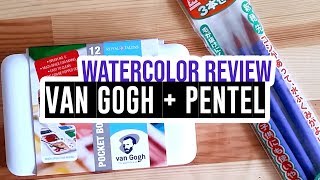 Review  Van Gogh Watercolor Pocket Box amp Pentel Neosable Brushes [upl. by Ewer]