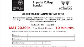 MAT Oxford Maths Admissions Test 2020 in 10 minutes or less [upl. by Gerius4]