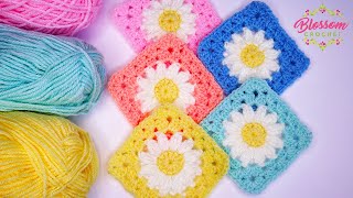 🌼 Springtime Granny Square  How to Crochet a Daisy Granny Square Step by Step Tutorial [upl. by Nnateragram]